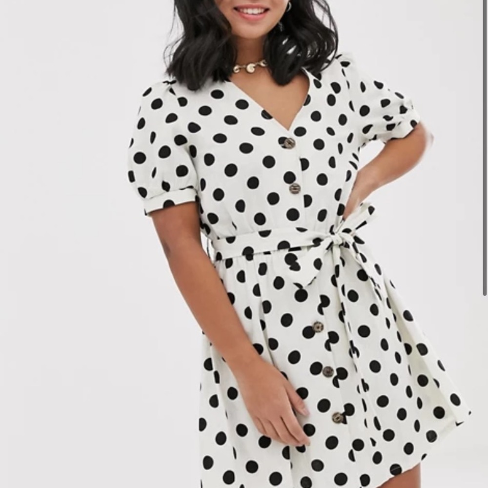 Miss Selfridge linen mini dress in polka dot